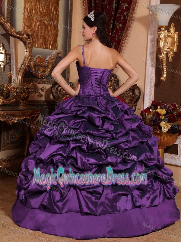 Ball Gown One Shoulder Pick-ups Accent Purple Dress for Quince in Athens