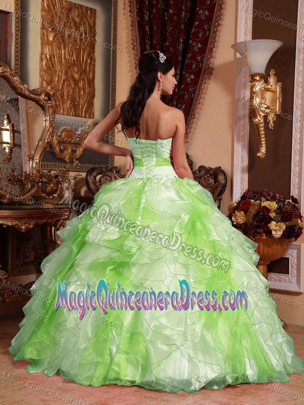 Multi-colored Sweetheart Organza Beading and Ruche Sweet 16 Dresses
