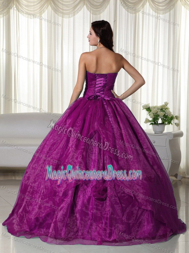 Fuchsia Strapless Organza Beading Accent Quince Dresses in Aliceville