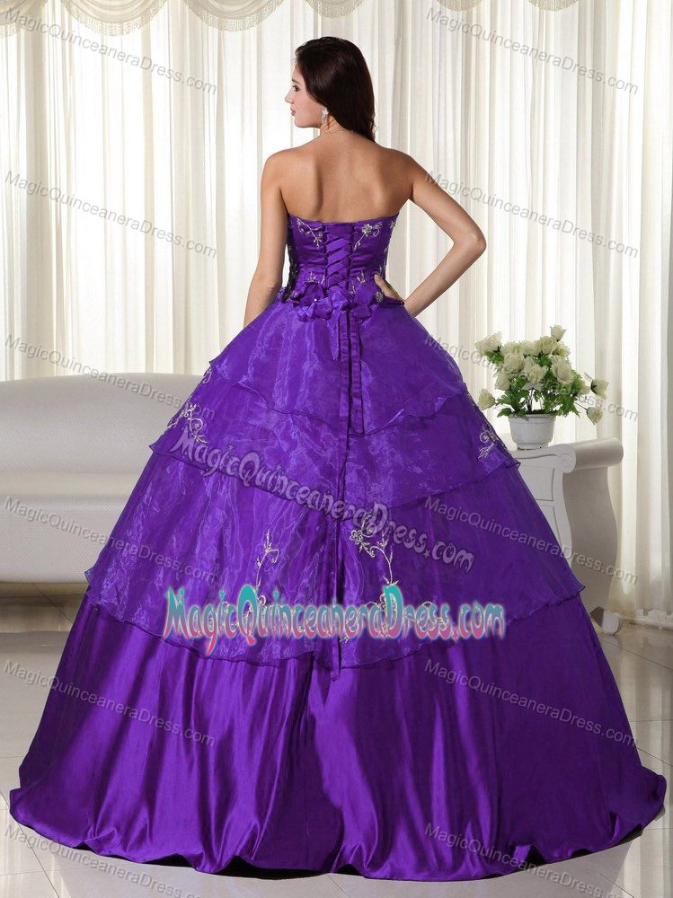 Organza Embroidery Purple Strapless Quinces Dresses in Alexander City