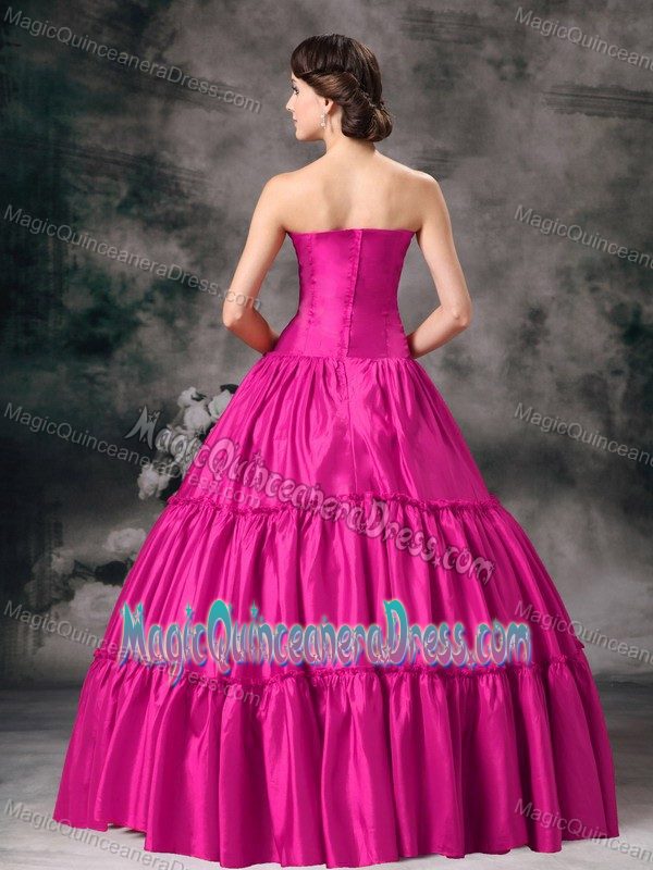 Elegant Strapless Taffeta Ruched Hot Pink Dress For Quince in Akron