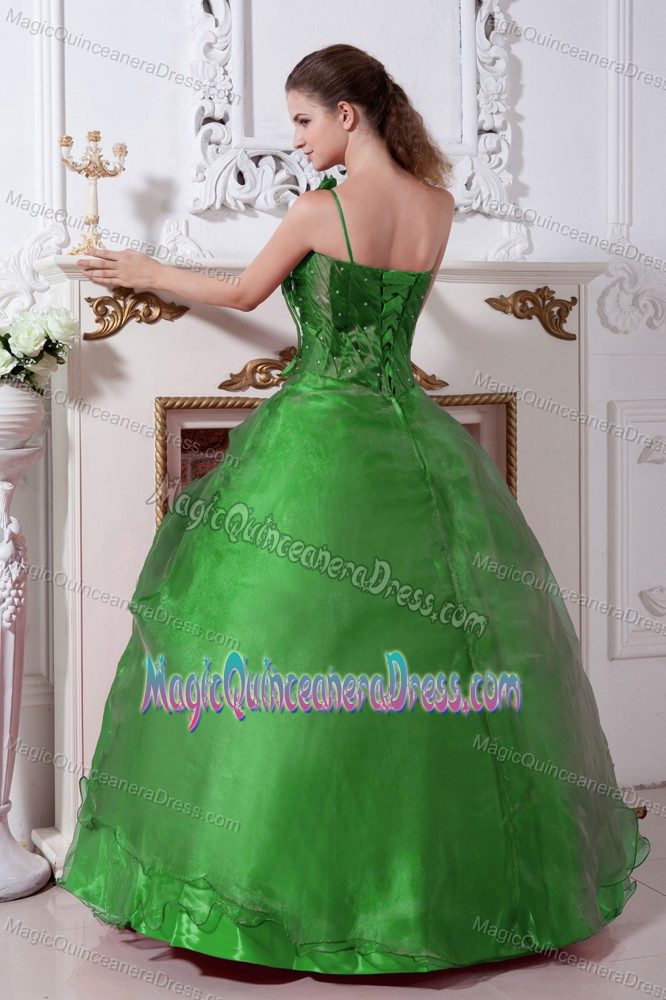 Beading Green A-line Sweet Sixteen Dresses with One Shoulder Design