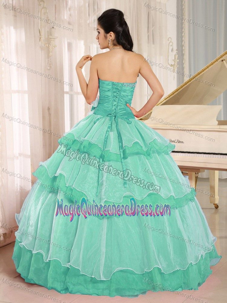 Pretty Turquoise Sweet 16 Dresses with Beads and Ruche Ruffled Layers