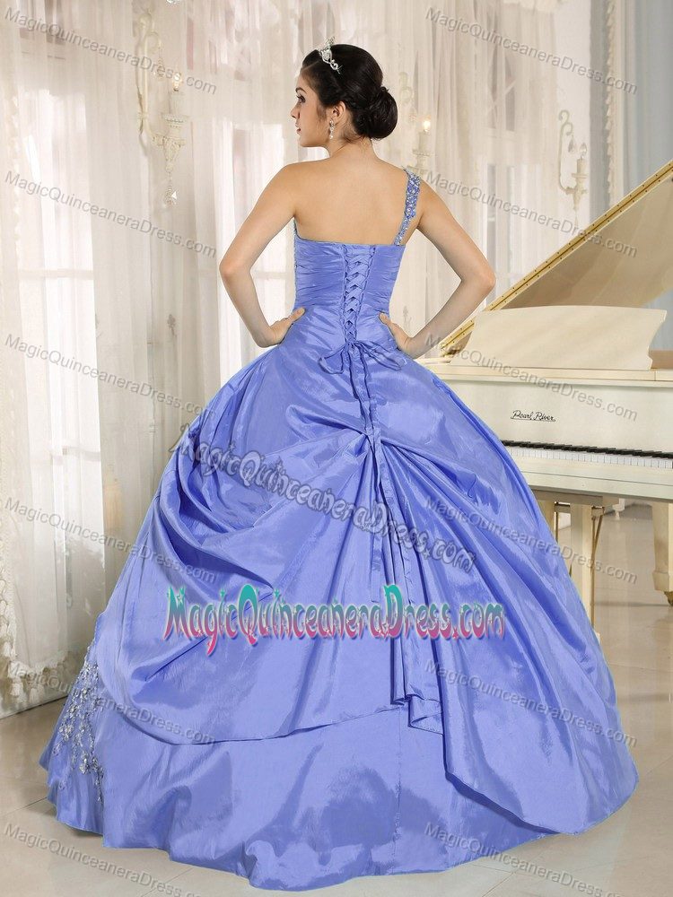 Purple One Shoulder Quinceaneras Dress Appliques and Beading Accent