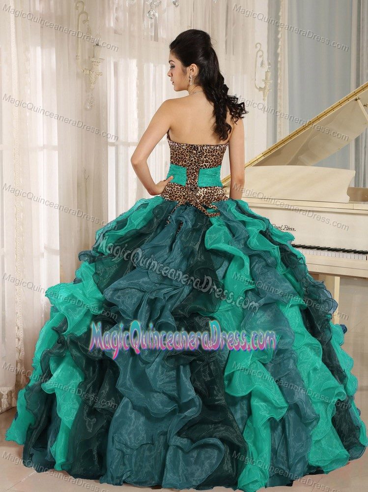 V-neck Ruffles with Leopard and Beading Quinceanera Gowns in Dothan