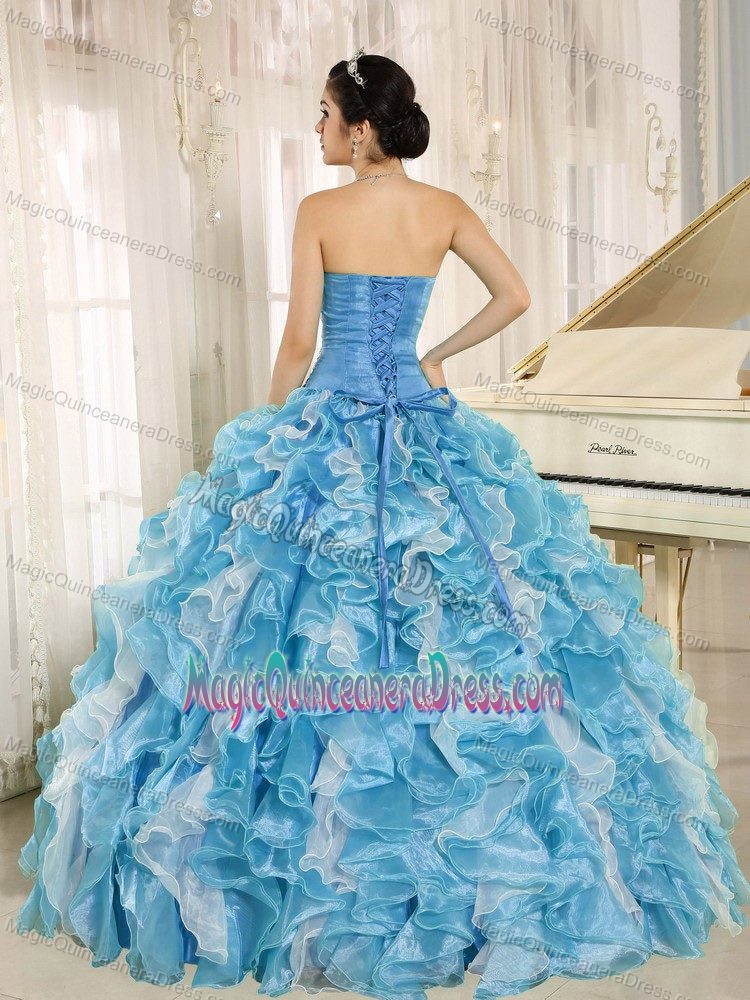 Teal Beads and Ruffles 2013 Quinces Dresses in Decatur for Custom Made