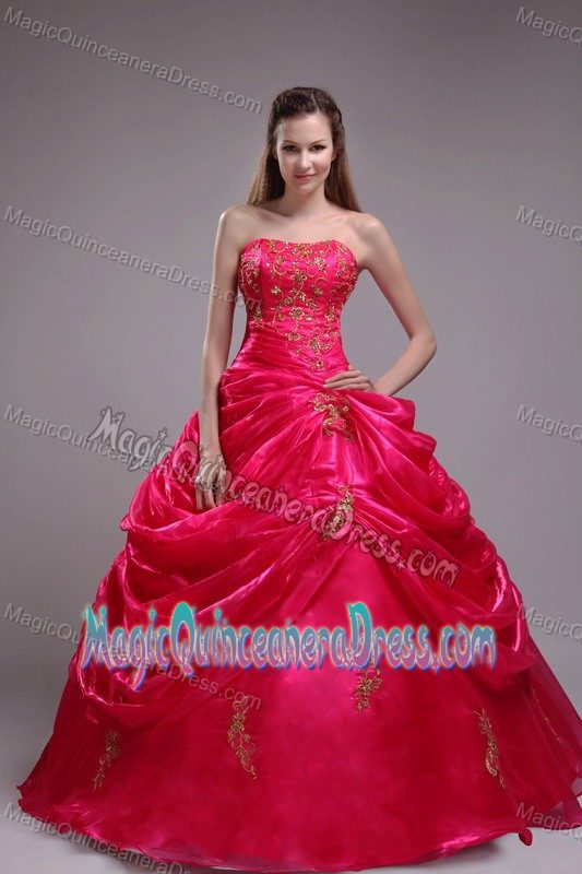 Strapless Appliques Accent Red Sweet Sixteen Quince Dresses for Cheap