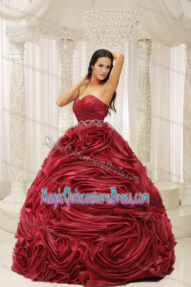 Sweetheart Flower A-line 2013 Wine Red Sweet 16 Dresses in Cusseta