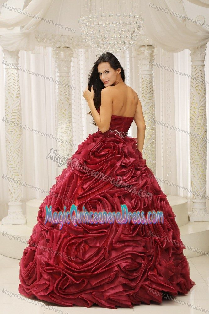 Sweetheart Flower A-line 2013 Wine Red Sweet 16 Dresses in Cusseta