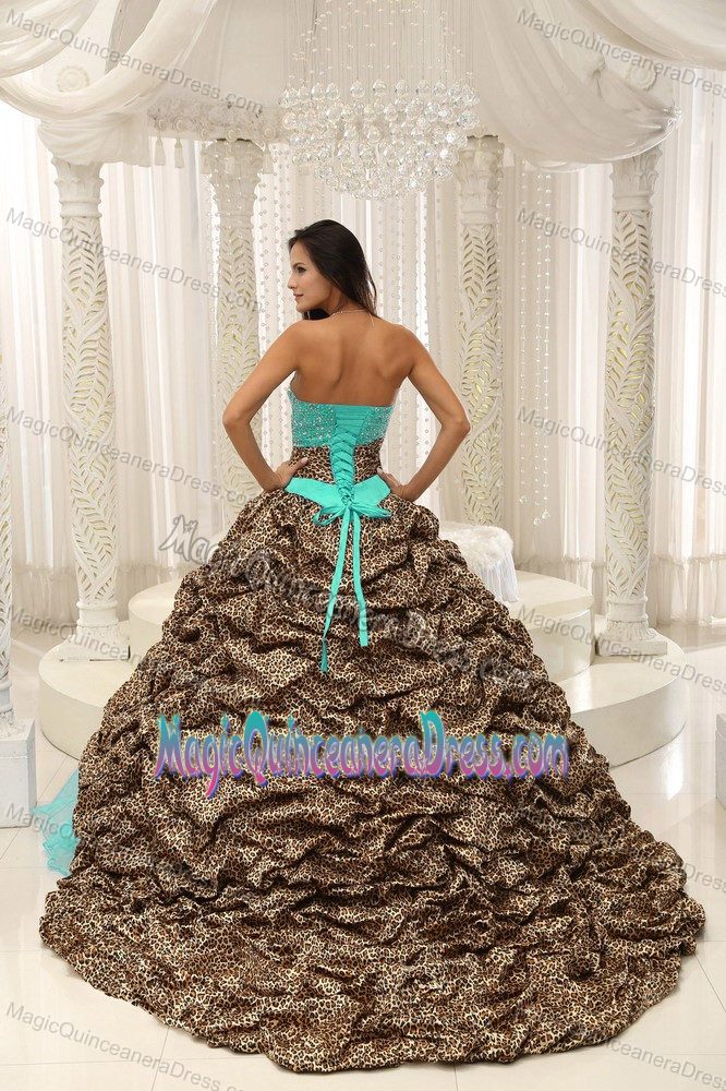 Leopard Beading Decorate Sweet 15 Dresses Sweetheart Neckline for Design