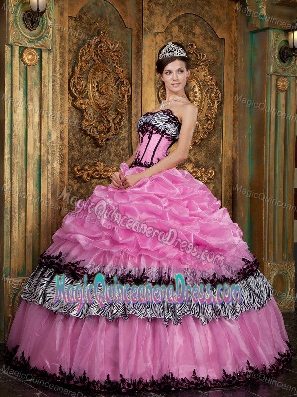 Strapless Picks-ups Taffeta Rose Pink Quinceanera Dresses in Columbiana