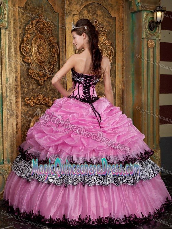 Strapless Picks-ups Taffeta Rose Pink Quinceanera Dresses in Columbiana