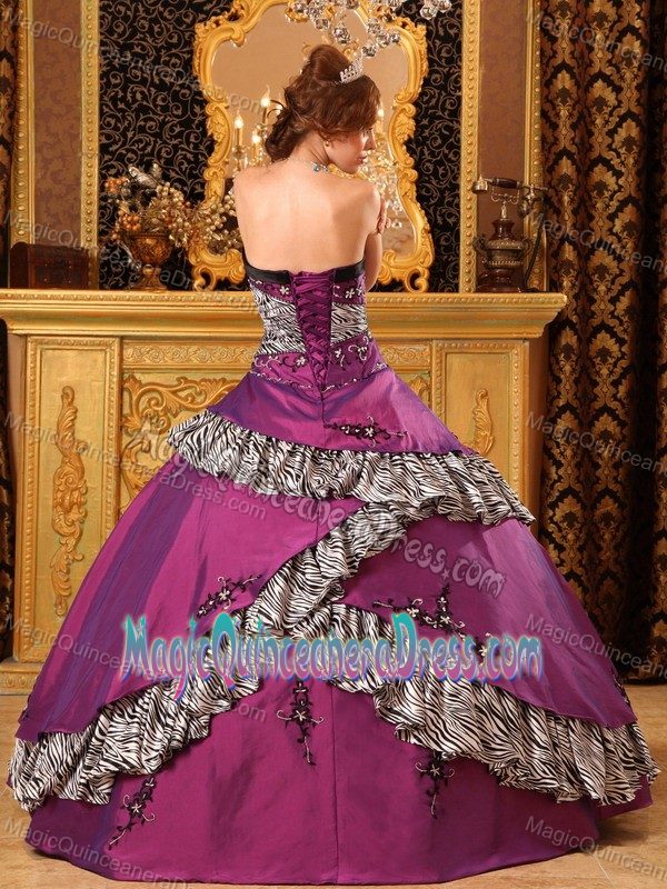 Zebra Fuchsia Strapless Embroidery Decorate Dress For Quince in Clayton