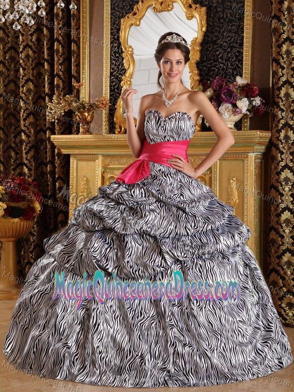 Popular Sweetheart Zebra Dress for Quince in Clanton with Belt Accent