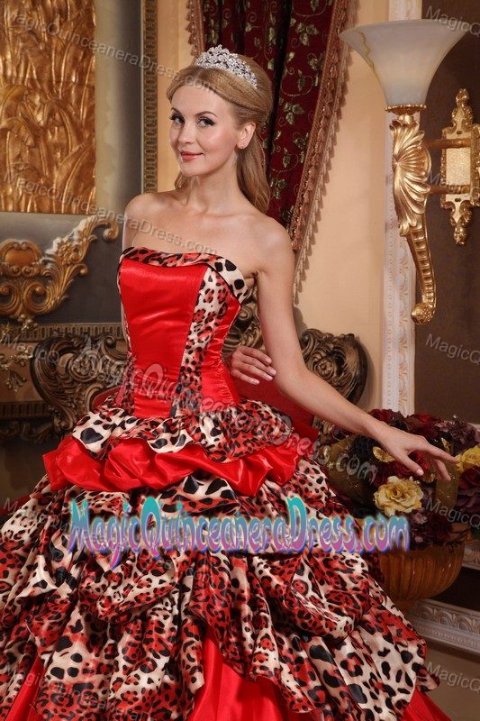 Red Strapless Leopard Sweet Sixteen Dresses in Chickasaw with Pick-ups