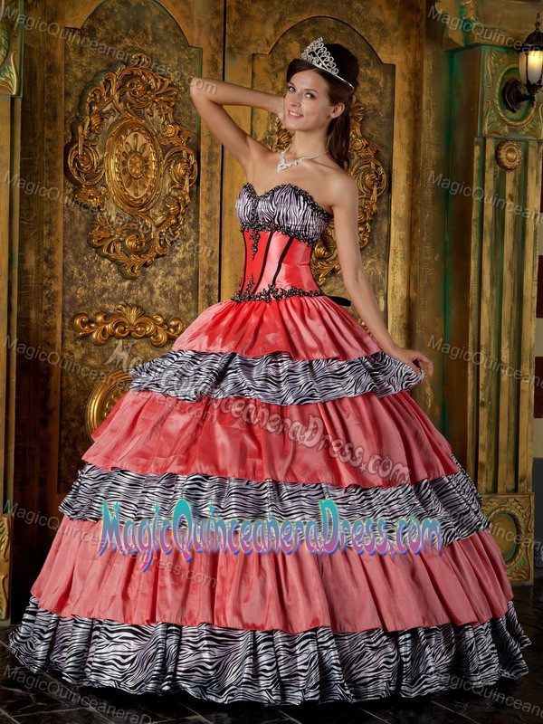Luxurious Sweetheart Zebra Quinceanera Dress in Centreville Ruffles Accent