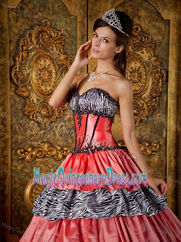Luxurious Sweetheart Zebra Quinceanera Dress in Centreville Ruffles Accent
