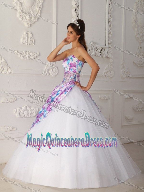 A-line Sweetheart Tulle Quince Dresses in Capshaw with Appliques Decorate