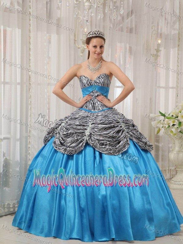 New Arrival Ball Gown Sweetheart Zebra Dress For Quince in Aqua Blue