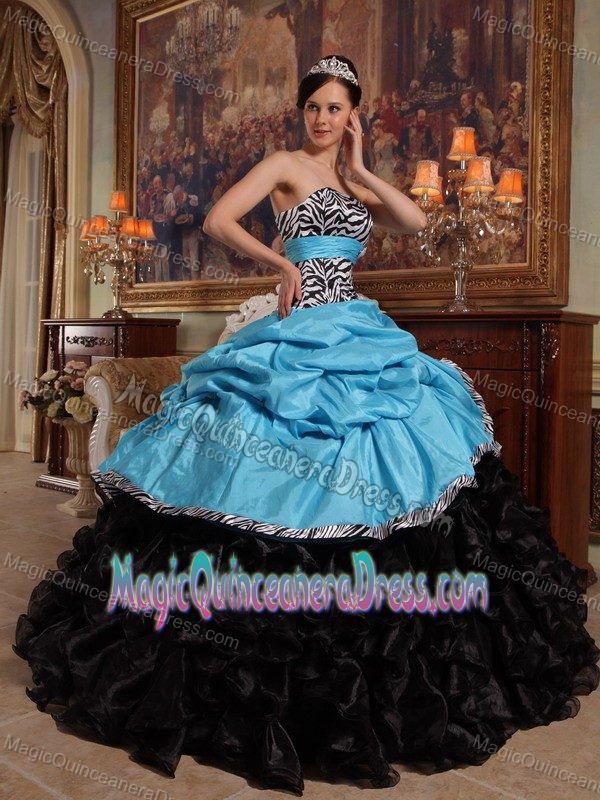 Aqua Blue and Black Sweetheart Pick-ups for Quinceanera Gown in Beatrice