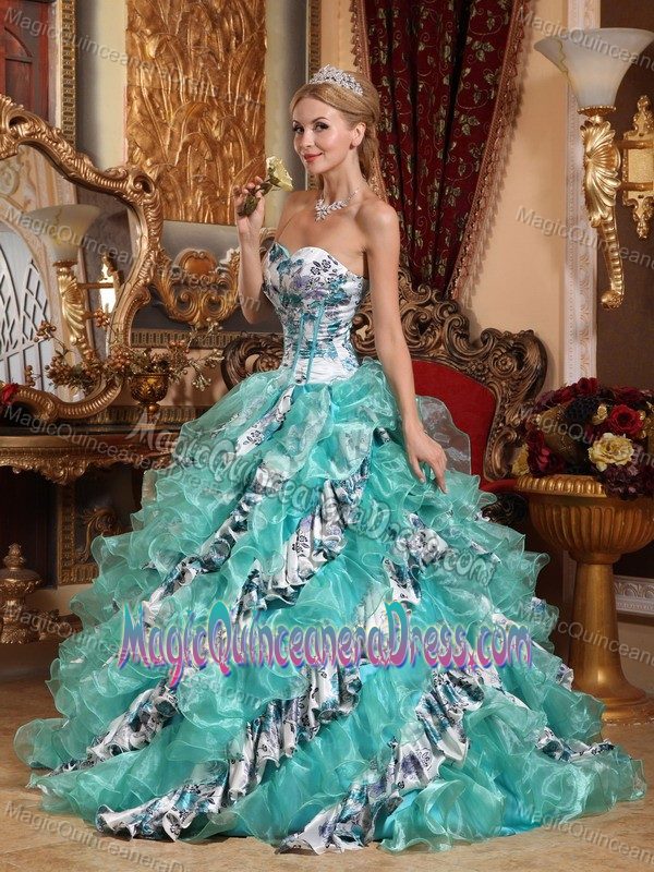 Printing Ruffles Accent Multi-color Sweetheart Dress for Quince in Arlington