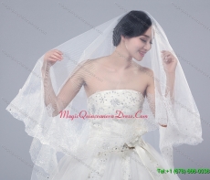 2014 One Tier Tulle Lace Drop Veil Edge Bridal Veils