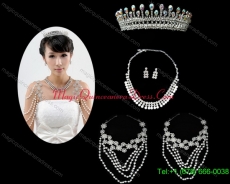 Imitation Pearl Necklace Earing and Tiara Jewelry Sets