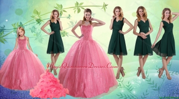 2015 Pretty Rose Pink Quinceanera Dress and Knee Length Dama Dresses and Sweet Ball Gown Little Girl Dress