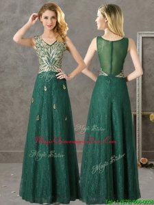 Luxurious V Neck Dark Green Dama Dress with Appliques and Beading