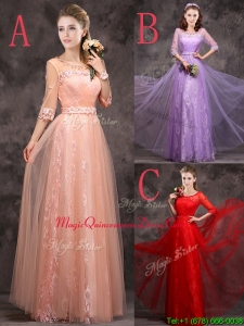 Exclusive See Through Scoop Applique and Laced Dama Dress with Half Sleeves