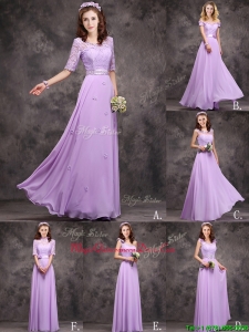 Perfect Applique and Laced Lavender Long Dama Dress in Chiffon