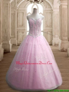 Most Popular A Line Baby Pink Sweet 16 Dress with Beading
