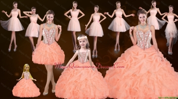 Sturning Straps and Beaded Quinceanera Dresses and Baby Pink Short Dama Dresses and Cute Orange Little Girl Dresses and Feminine Mini Length Prom Dresses