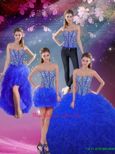 Dynamic Sweetheart Beaded and Ruffles Royal Blue Detachable Quinceanera Dresses