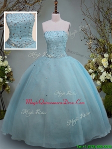 2017 Discount Big Puffy Aquamarine Strapless Quinceanera Gown with Beading