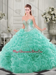 Latest Chapel Train Beaded and Ruffled Quinceanera Dress with Detachable Straps