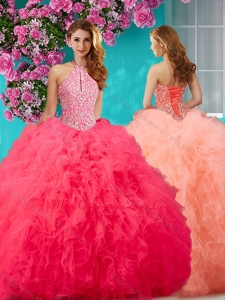 Romantic Beading and Ruffles Halter Top Quinceanera Dress with Puffy Skirt