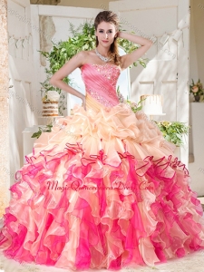 Cheap Big Puffy Colorful Quinceanera Gown with Beading and Ruffles