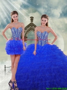 Detachable and Custom Made Royal Blue Quinceanera Dresses with Beading and Ruffles for 2015 Spring