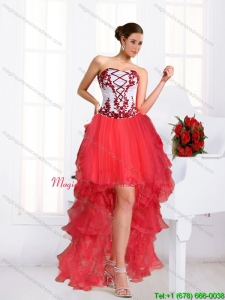 2015 New Arrival Coral Red Dama Dresses with Embroidery