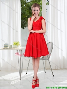 Discount Ruching V Neck 2015 Beautiful Red Dama Dresses