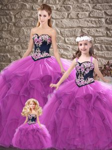 Deluxe Purple Lace Up Ball Gown Prom Dress Beading and Embroidery Sleeveless Floor Length