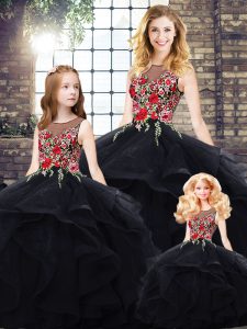 Flirting Black Sleeveless Tulle Lace Up Quinceanera Gown for Sweet 16 and Quinceanera