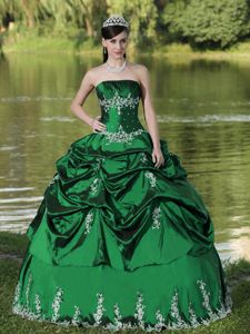 Custom Made Green Quinceanera Gown Dress with Embroidery in Franklin