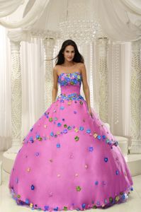 Hot Pink Custom Made Quninceaera Gown with Appliques in Philadelphia PA