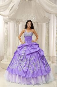 One Shoulder Embroidered Purple Quinceanera Gown in Organza in Portland
