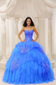 Custom Made Quinceanera Wear in Aqua Blue with Embroidery in Hillsboro