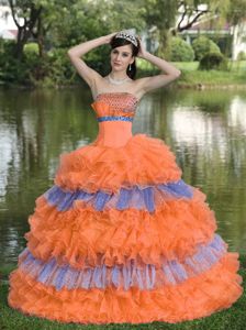 Special Colorful Beaded Strapless Long Dresses For Quinceanera with Ruffles