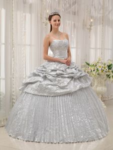 Silver Ruche Pick Ups and Pleats Decorated Quinceaneras Dress in Yakima