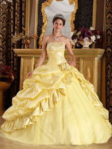 Floor-length Strapless Beading Pick-ups Yellow Sweet 16 Dresses